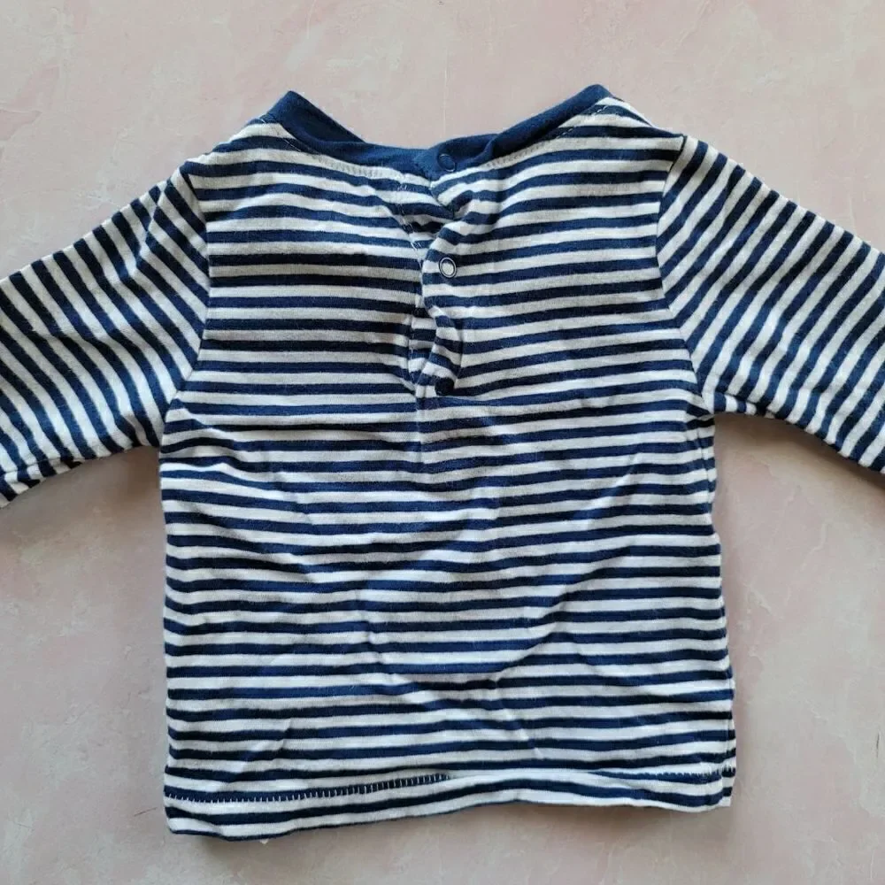 Childrens place 3-6 month 100% cotton striped 3d floral navy blue white long sle